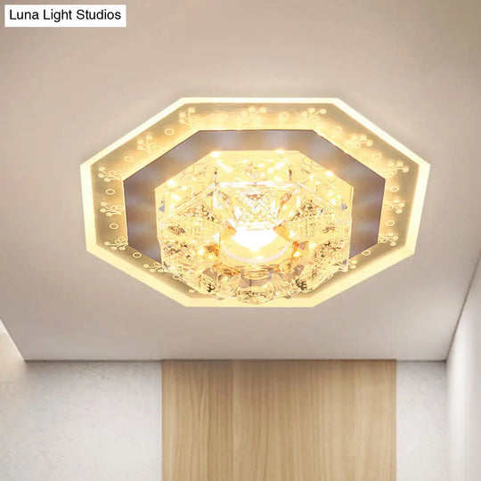 Crystal Clear Led Foyer Ceiling Light With Minimalist Pattern Edge And Square/Polygon Flush Mount /
