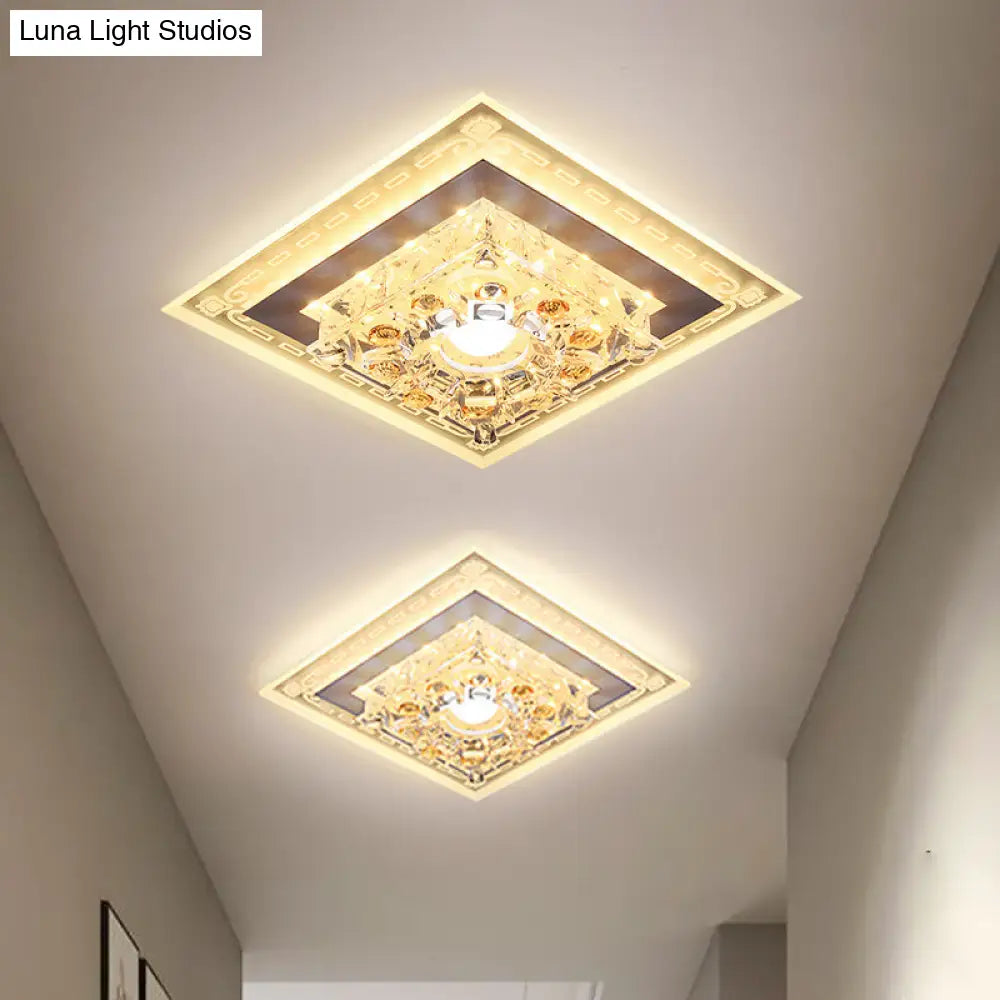 Crystal Clear Led Foyer Ceiling Light With Minimalist Pattern Edge And Square/Polygon Flush Mount /
