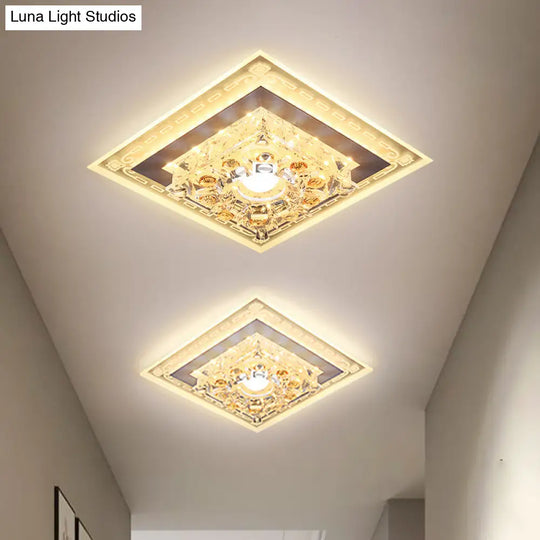 Crystal Clear Led Foyer Ceiling Light With Minimalist Pattern Edge And Square/Polygon Flush Mount /