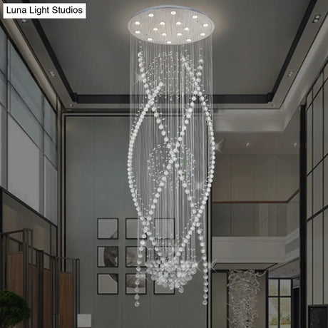 Crystal Cluster Pendant Light With 12 Hanging Bulbs - Modern White Stair Cascades Design