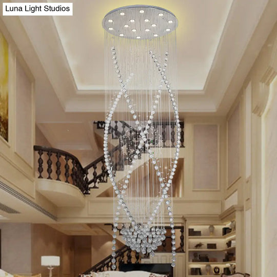 Crystal Cluster Pendant Light With 12 Hanging Bulbs - Modern White Stair Cascades Design