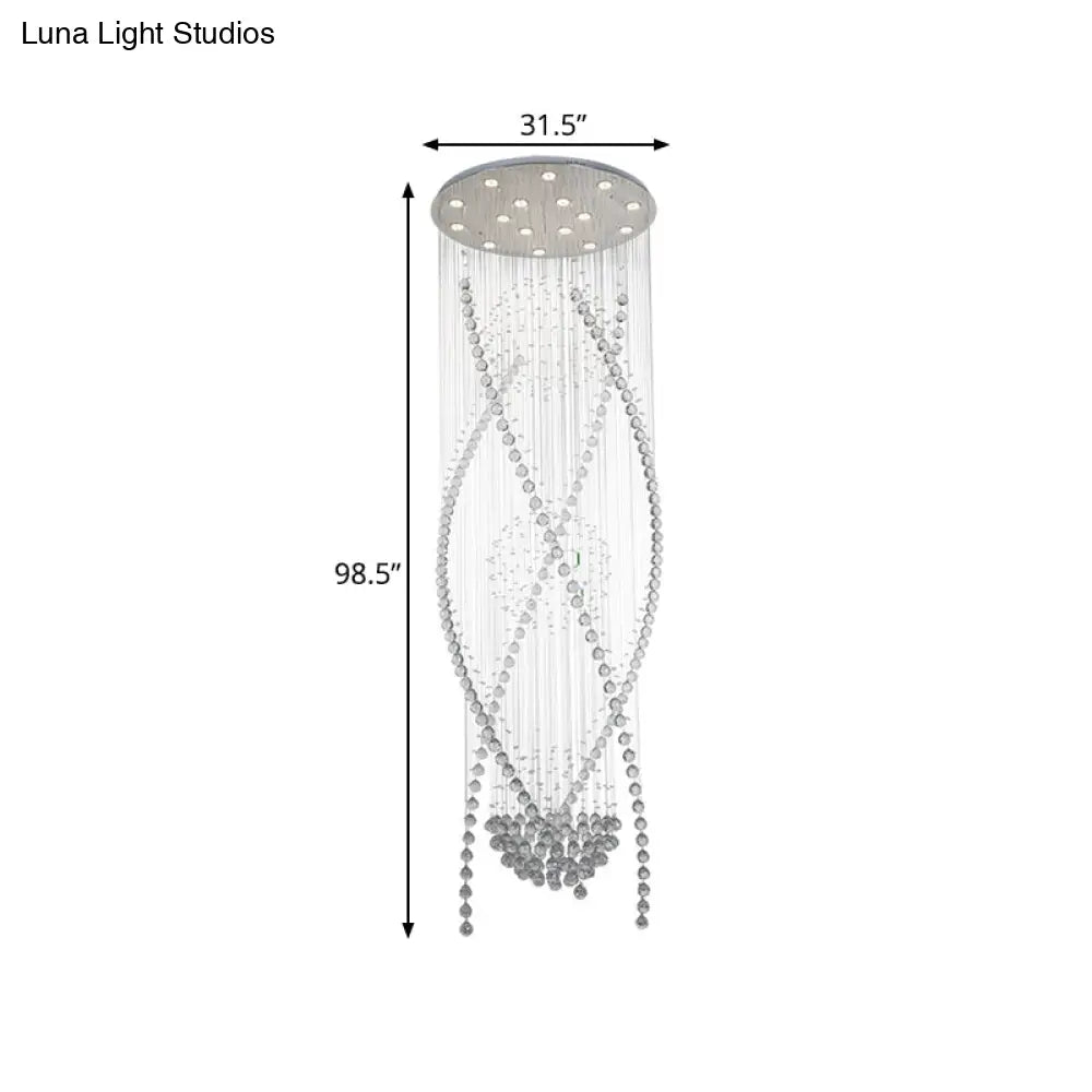 Crystal Cluster Pendant Light With 12 Hanging Bulbs - Modern White Stair Cascades Design