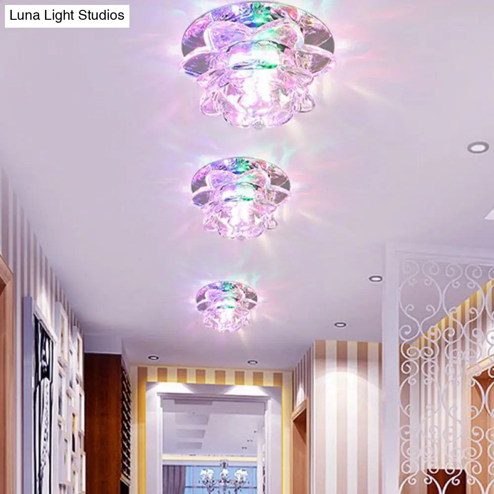 Crystal Corridor Led Flush Mount Ceiling Light - Simplicity Lotus Design (Clear)