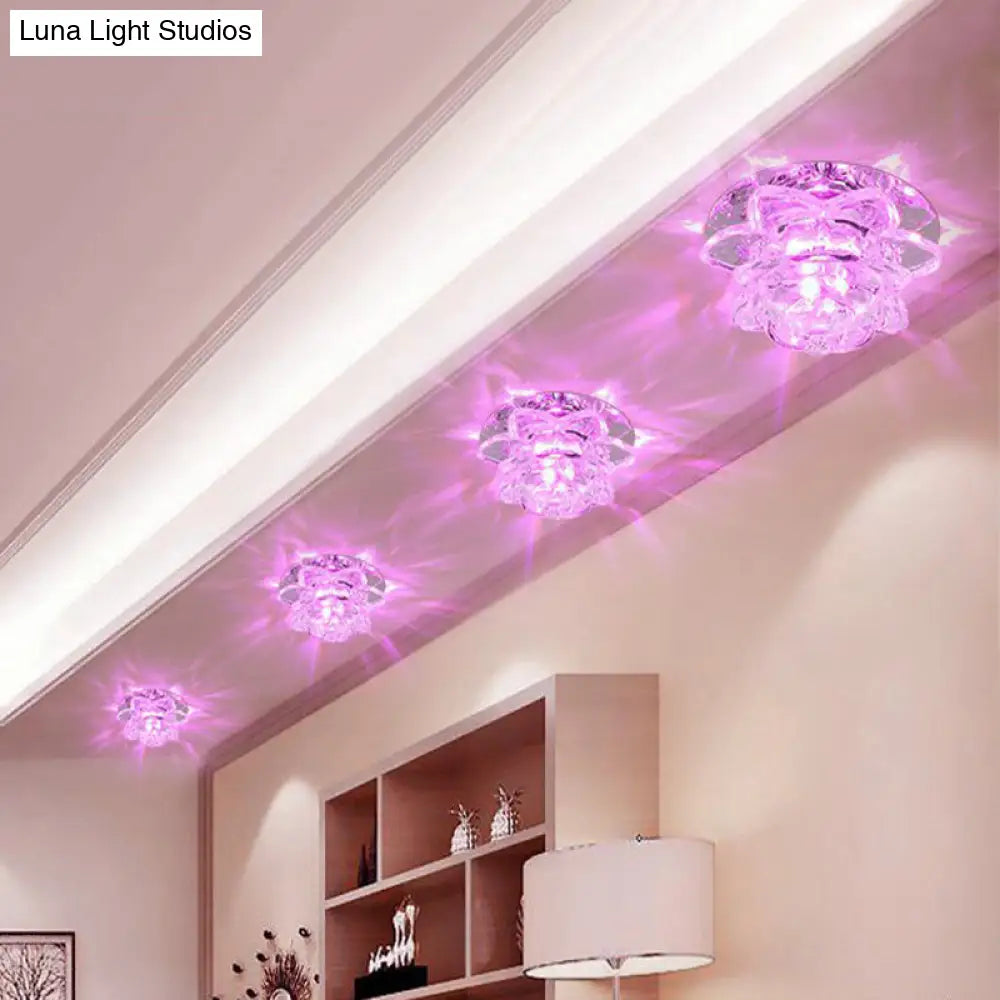 Crystal Corridor Led Flush Mount Ceiling Light - Simplicity Lotus Design (Clear) Clear / Pink