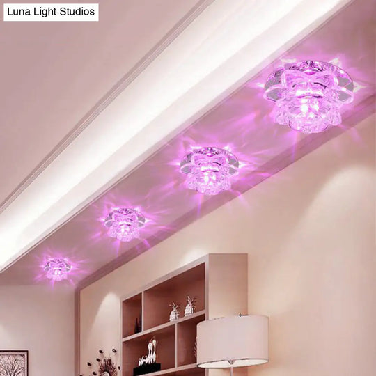 Crystal Corridor Led Flush Mount Ceiling Light - Simplicity Lotus Design (Clear) Clear / Pink