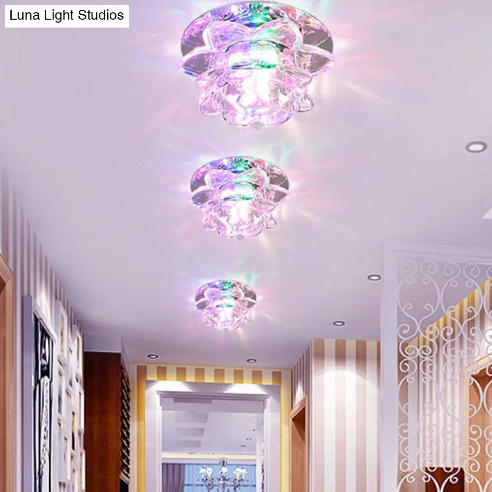 Crystal Corridor Led Flush Mount Ceiling Light - Simplicity Lotus Design (Clear)