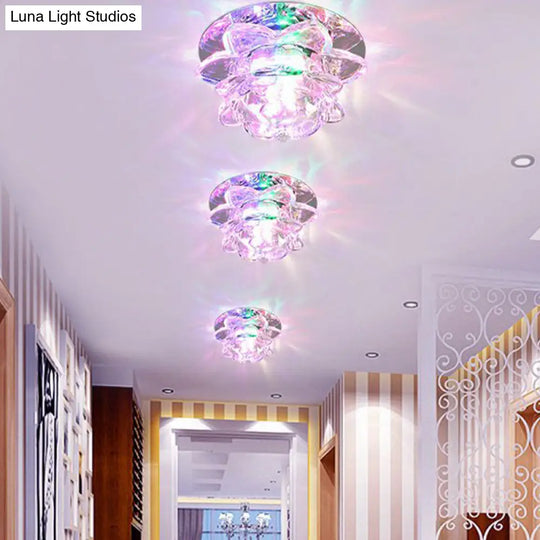Crystal Corridor Led Flush Mount Ceiling Light - Simplicity Lotus Design (Clear)