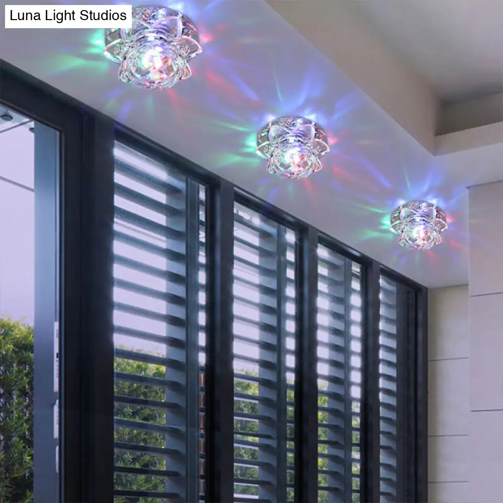 Crystal Corridor Led Flush Mount Ceiling Light - Simplicity Lotus Design (Clear) Clear / Multi Color