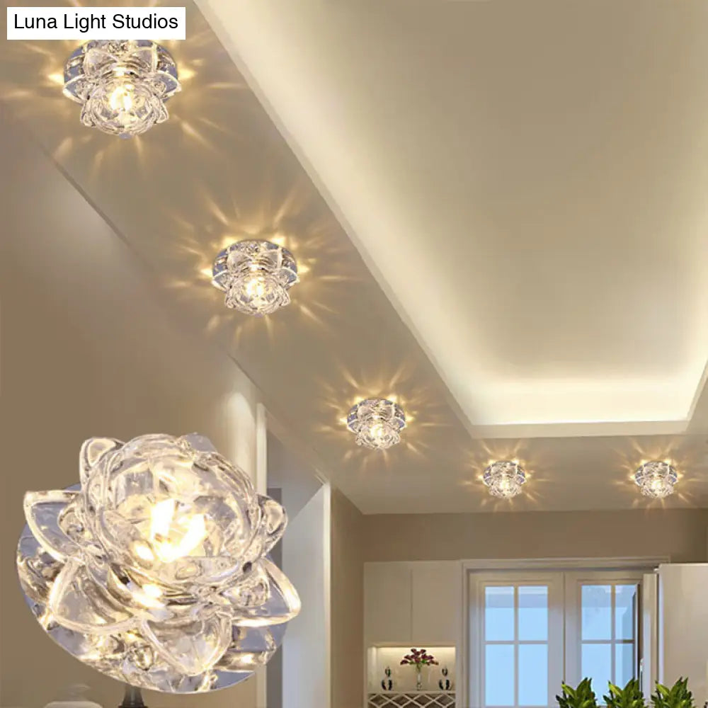 Crystal Corridor Led Flush Mount Ceiling Light - Simplicity Lotus Design (Clear) Clear / Warm