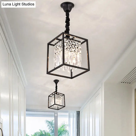 Crystal Cube Metal Cage Pendant Light For Dining Room Ceiling