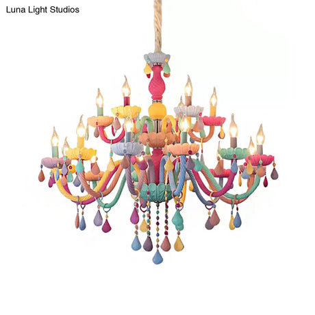 Crystal Decorated Kids Chandelier: Multi-Color Hanging Light For Kindergarten