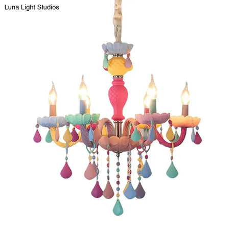 Crystal Decorated Kids Chandelier: Multi-Color Hanging Light For Kindergarten