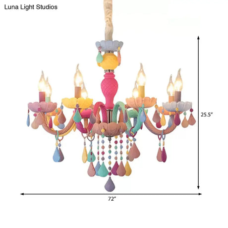 Crystal Decorated Kids Chandelier: Multi-Color Hanging Light For Kindergarten