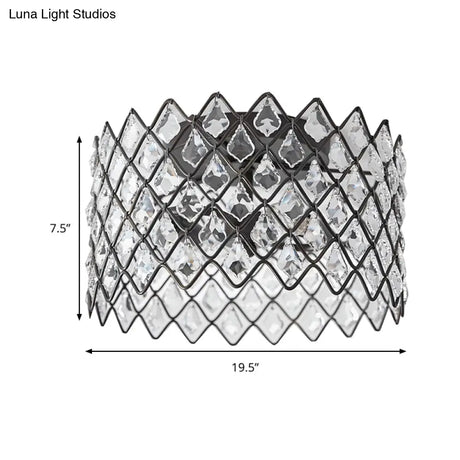 Crystal - Decorated Metal Semi Flush Light: Contemporary Indoor Ceiling Lighting In Black 3/5