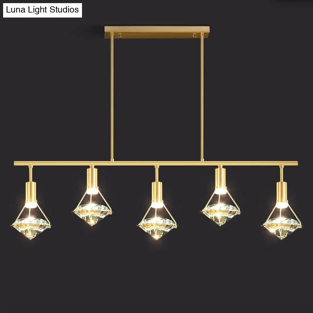 Crystal Diamond Island Pendant Light With Led And Modern Gold Finish