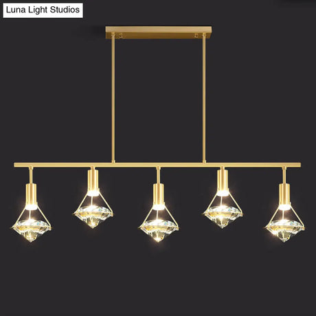 Crystal Diamond Island Pendant Light With Led And Modern Gold Finish