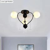 Crystal Drop Globe Ceiling Light Fixture With Rustic Metal And Multiple Heads For Living Room