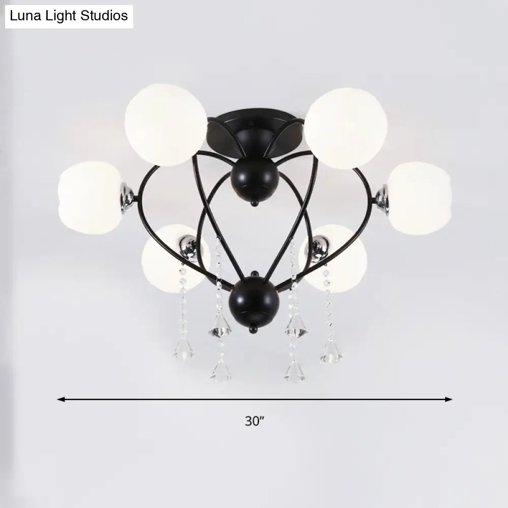 Crystal Drop Globe Ceiling Light Fixture With Rustic Metal And Multiple Heads For Living Room