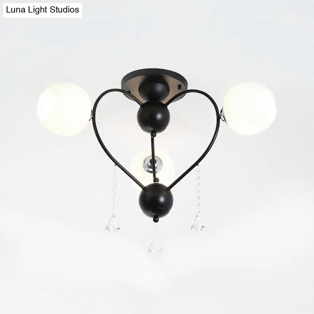 Crystal Drop Globe Ceiling Light Fixture With Rustic Metal And Multiple Heads For Living Room