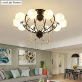 Crystal Drop Globe Ceiling Light Fixture With Rustic Metal And Multiple Heads For Living Room