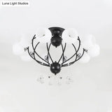Crystal Drop Globe Ceiling Light Fixture With Rustic Metal And Multiple Heads For Living Room