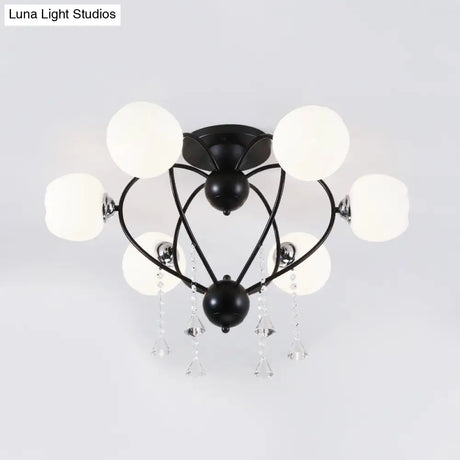 Crystal Drop Globe Ceiling Light Fixture With Rustic Metal And Multiple Heads For Living Room