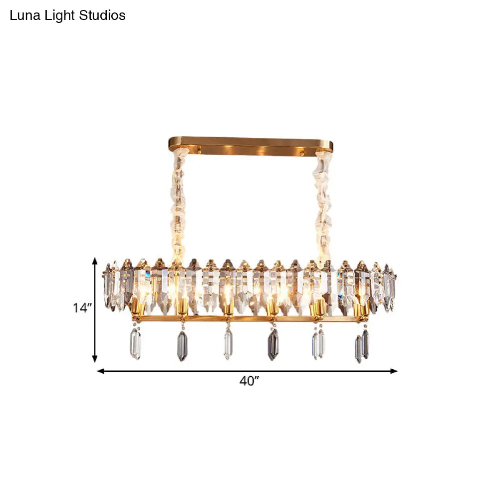 Crystal Drop Island Lighting - 12 Heads Modern Clear Oval Design For Dining Hall