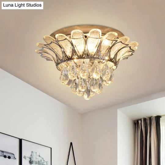 Crystal Droplet Flush Mount Ceiling Light With Led Perfect For Simple Bedroom Décor