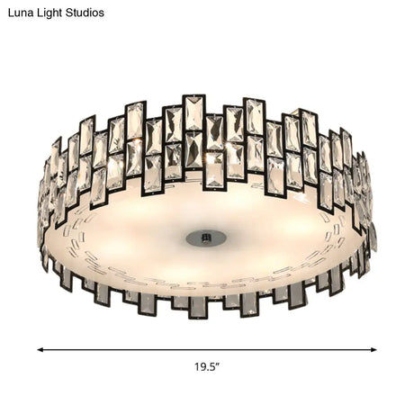 Crystal Embedded Drum Flush Mount Light - Contemporary Design 6/8 Heads 19.5’/23.5’ Width