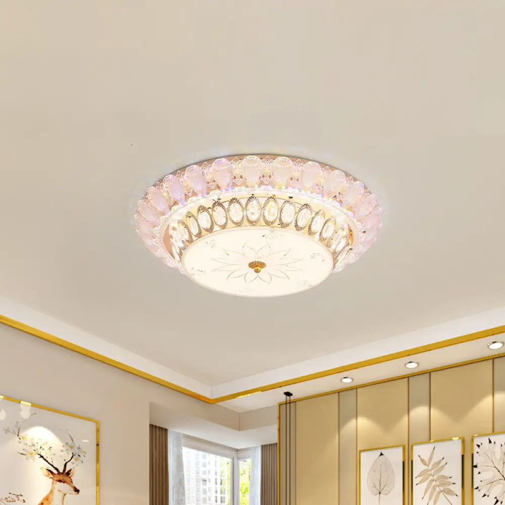 Crystal-Embedded Led Flush Mount Ceiling Light In Gold - Classic Bowl Design / C