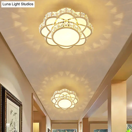 Crystal - Encrusted Gold Flush Mount Ceiling Light With Contemporary Floral Design And Led