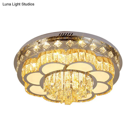 Crystal Faceted Cut Ceiling Flush Mount Led Light In Chrome For Modernist Living Room