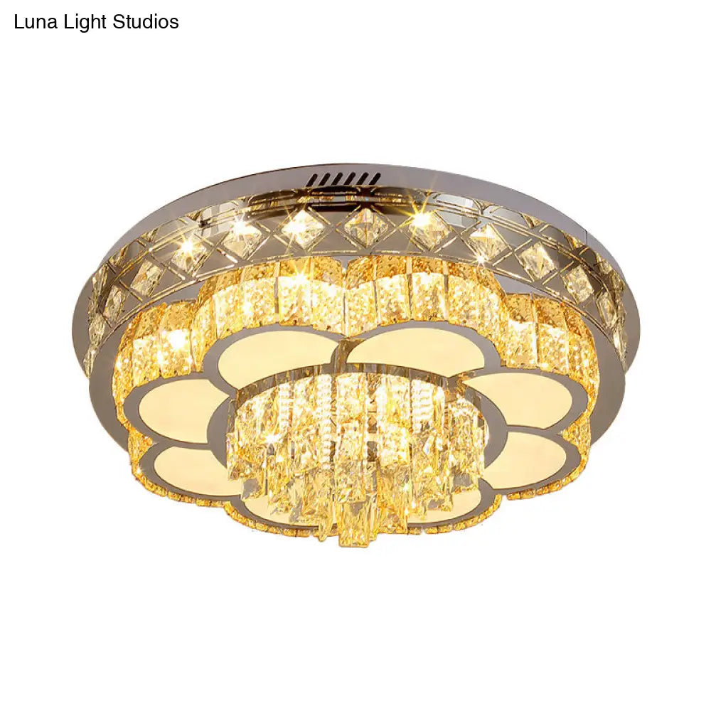 Crystal Faceted Cut Ceiling Flush Mount Led Light In Chrome For Modernist Living Room