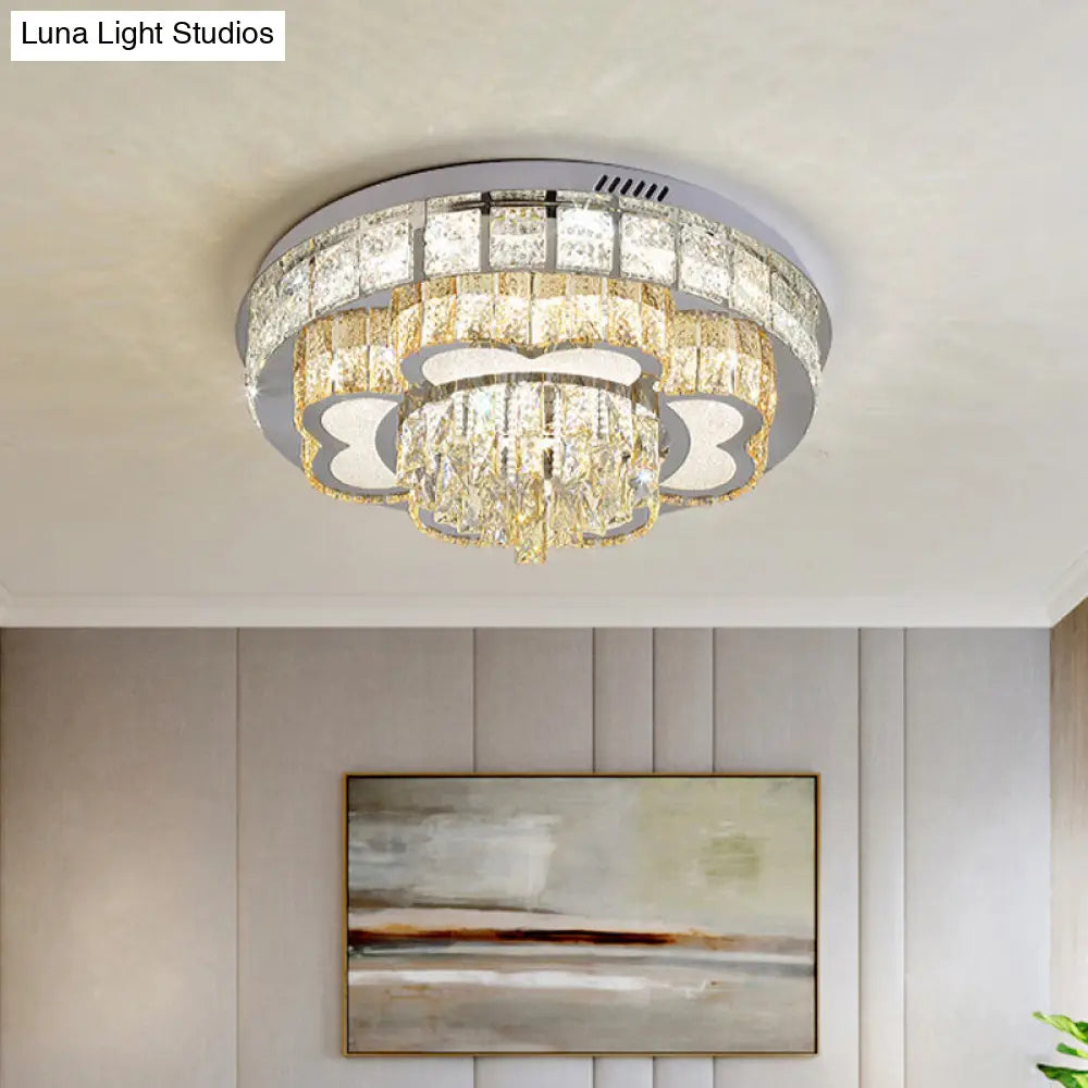 Crystal Faceted Cut Ceiling Flush Mount Led Light In Chrome For Modernist Living Room / D