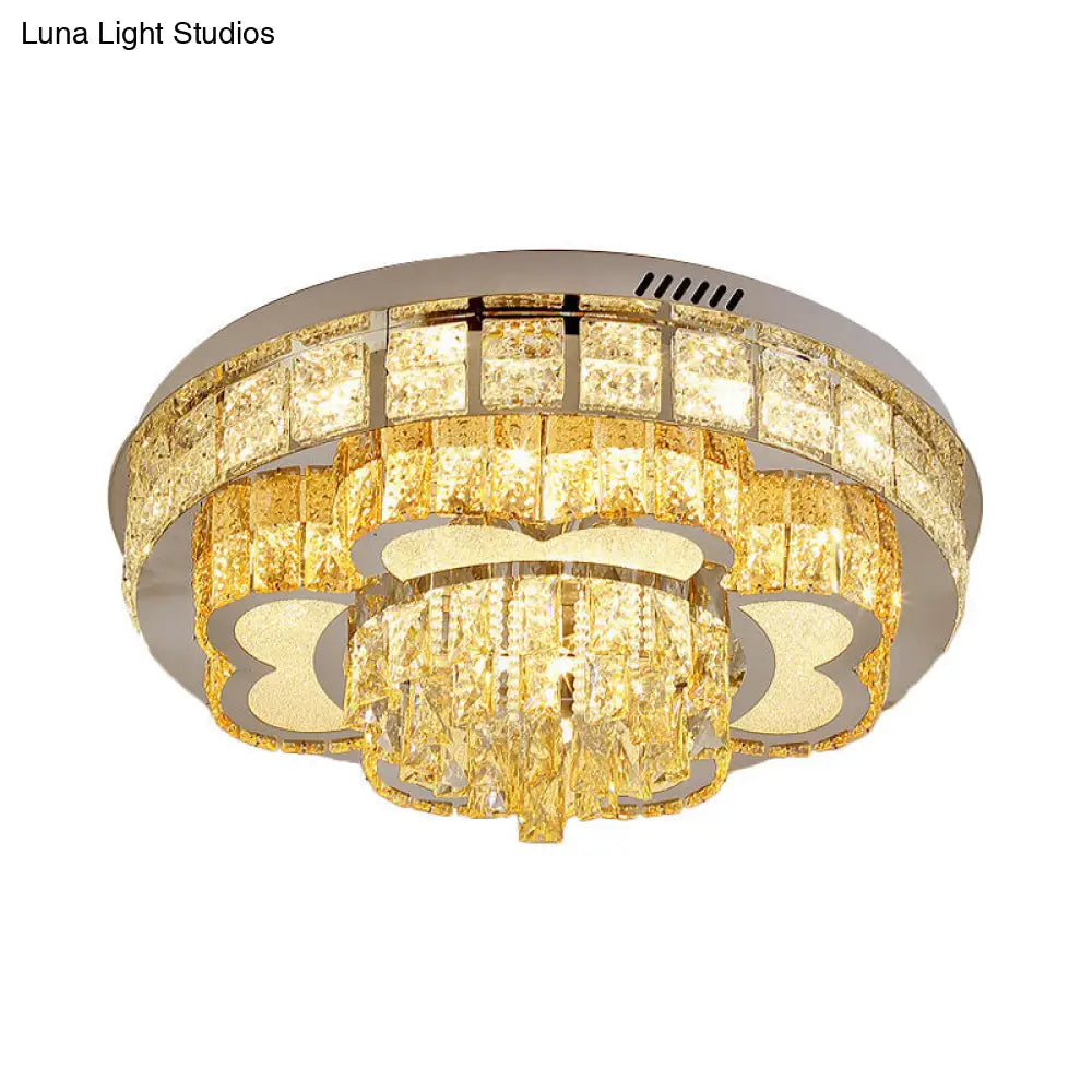 Crystal Faceted Cut Ceiling Flush Mount Led Light In Chrome For Modernist Living Room