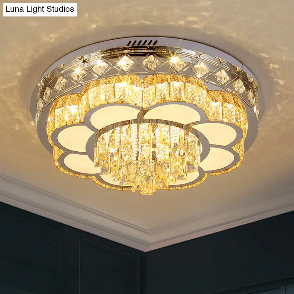 Crystal Faceted Cut Ceiling Flush Mount Led Light In Chrome For Modernist Living Room / C