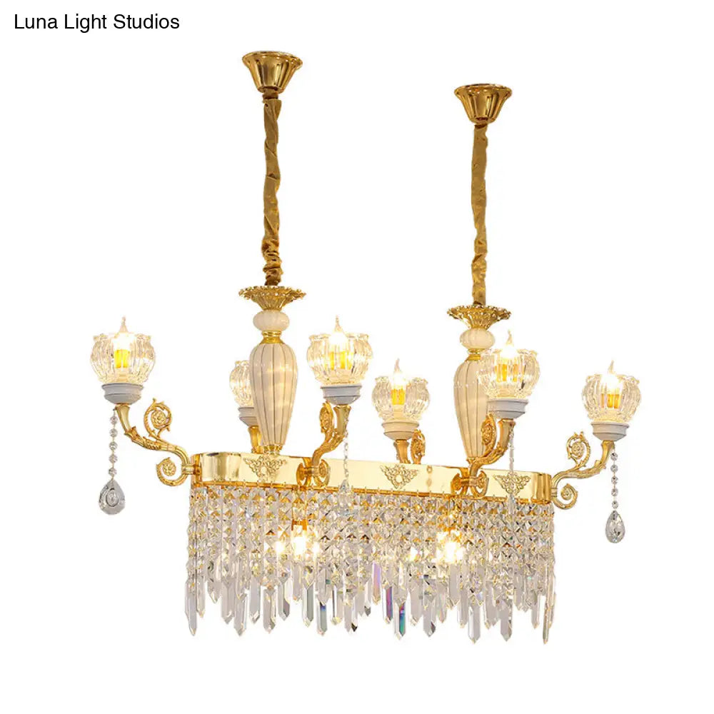 Crystal Floral Island Pendant Lamp - Modern Gold Dining Room Light Fixture With 6/8-Light Option