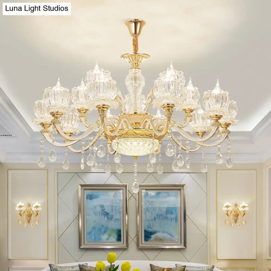 Crystal Flower Ceiling Chandelier With Clear Draping - Traditional Living Room Lighting