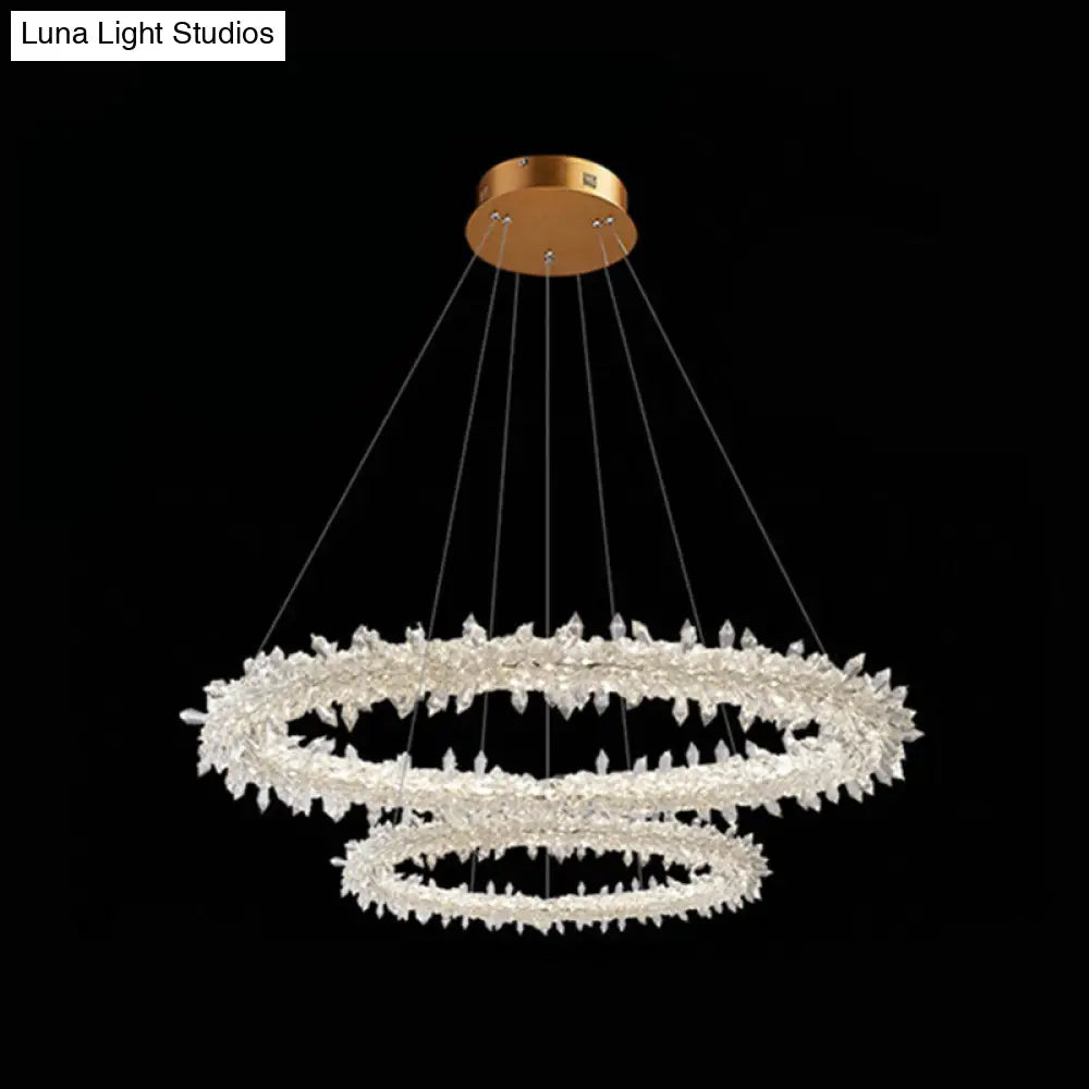 Contemporary Crystal Flower Ring Chandelier - Stylish Hanging Light Fixture For Living Room Clear /