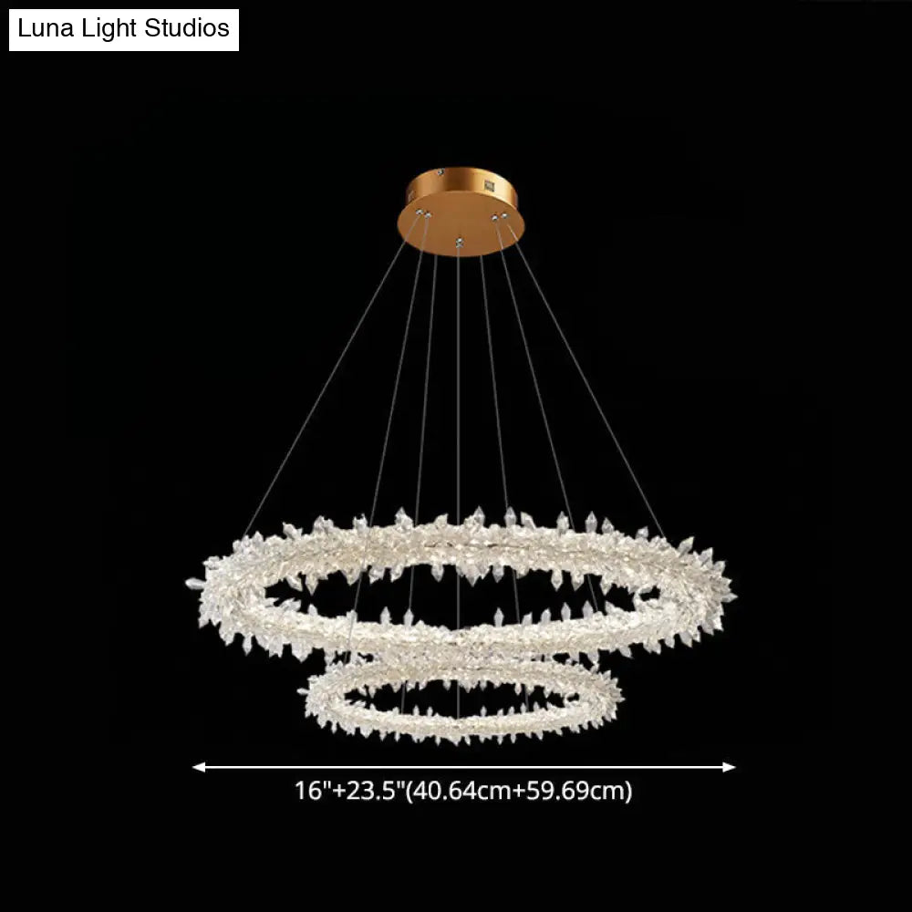 Contemporary Crystal Flower Ring Chandelier - Stylish Hanging Light Fixture For Living Room