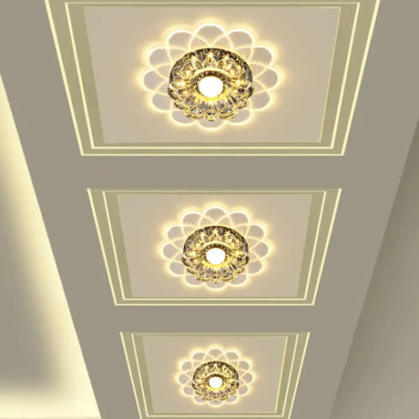 Crystal Flower Flush Mount Led Ceiling Light In Warm/Multi - Color - Perfect For Corridors Clear /