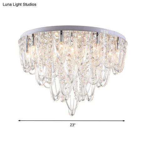 Crystal Flush Mount Ceiling Light With 6/9 Heads In Nickel For Bedroom