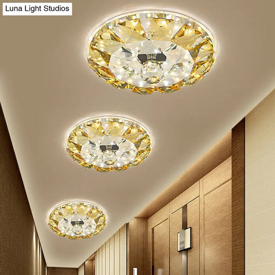 Crystal Flush Mount Led Ceiling Lamp In Yellow - Simple Round Design Warm/White Light / White