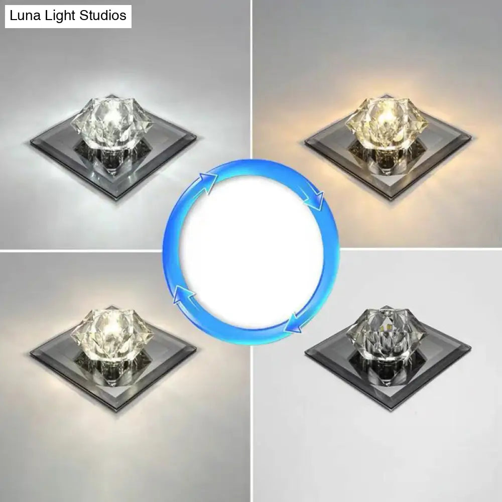 Crystal Gem Led Ceiling Light For Foyers And Hallways - Simple Stylish Flush Mount Black / 5.5’