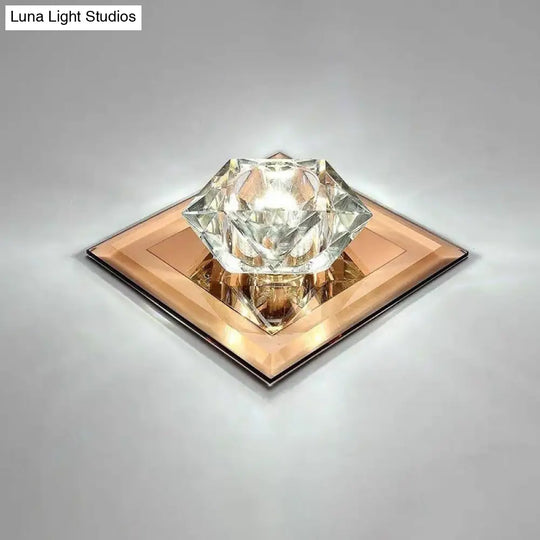 Crystal Gem Led Ceiling Light For Foyers And Hallways - Simple Stylish Flush Mount Tan / 7’ White