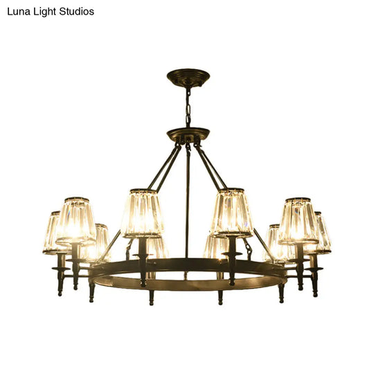 Crystal Hanging Lamp Kit With Conic Metal Ring Design For Living Room Chandelier Lighting