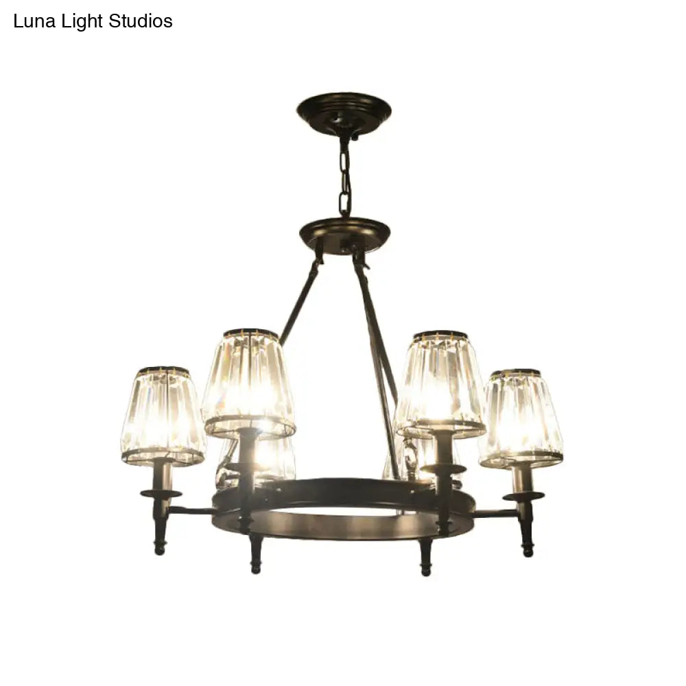 Crystal Hanging Lamp Kit With Conic Metal Ring Design For Living Room Chandelier Lighting