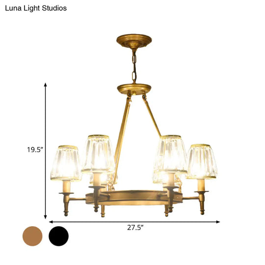 Crystal Hanging Lamp Kit With Conic Metal Ring Design For Living Room Chandelier Lighting