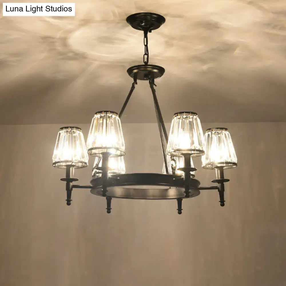 Crystal Hanging Lamp Kit With Conic Metal Ring Design For Living Room Chandelier Lighting