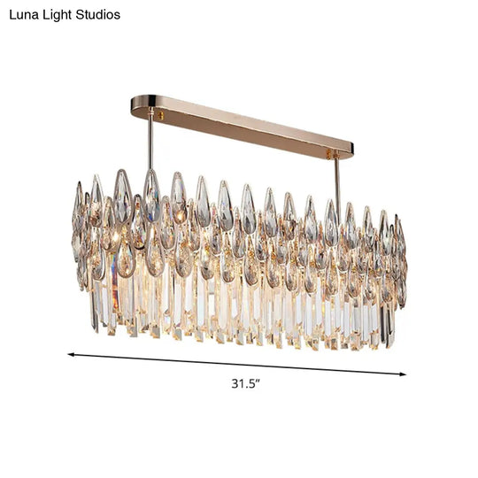 Crystal Island Lamp - Modern Teardrop Pendant Light Oval Clear 10 Lights